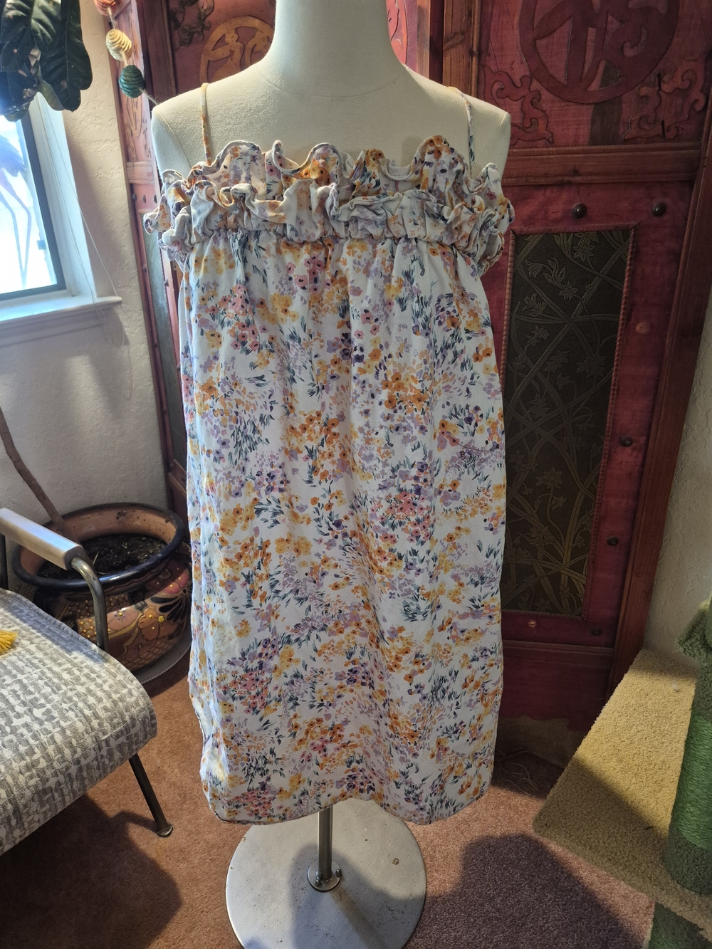 H&M White Sundress with Yellow, Pink & Purple Floral Print